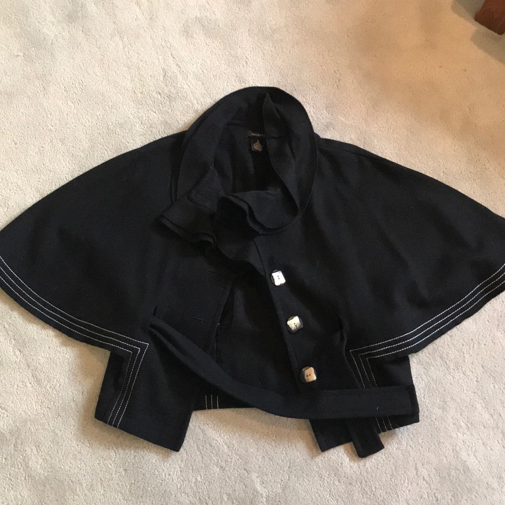 Arden B. Black poncho jacket with tie at the waist